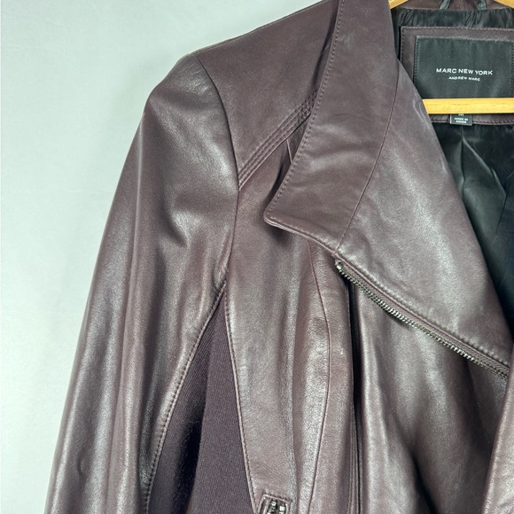 Marc New York Moto Jacket Genuine Leather Brown Soft Biker Classic Timeless M - Picture 7 of 16